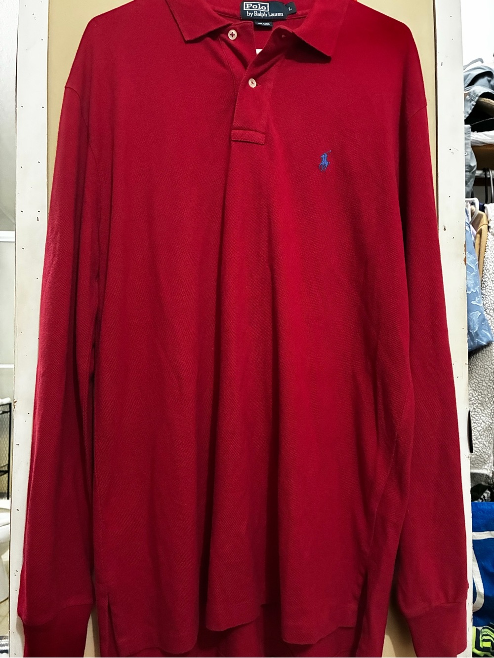 Ralph Lauren Long-Sleeve Polo Shirt in Deep Red with Blue Logo - Picture 5 of 6